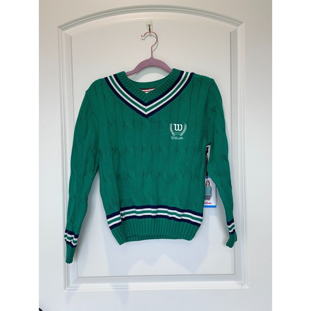 NWT Wilson V-Neck Cable Neck Sweater Green Size Girls Large